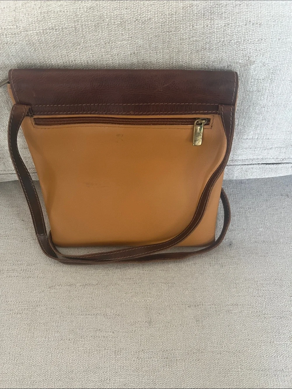Classic Morgazl leather Crossbody made in Spain. Two-Tone Brown & Tan Leather